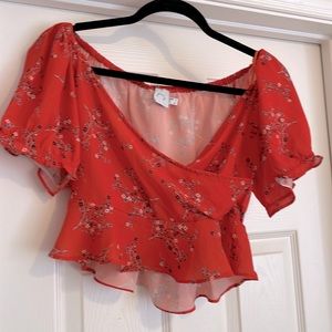 Red/coral off the shoulder crop top